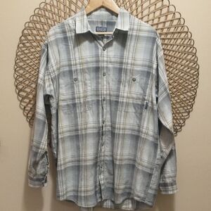 Men's Patagonia 100% Cotton Button Down Size Large Gray/Tan/White
